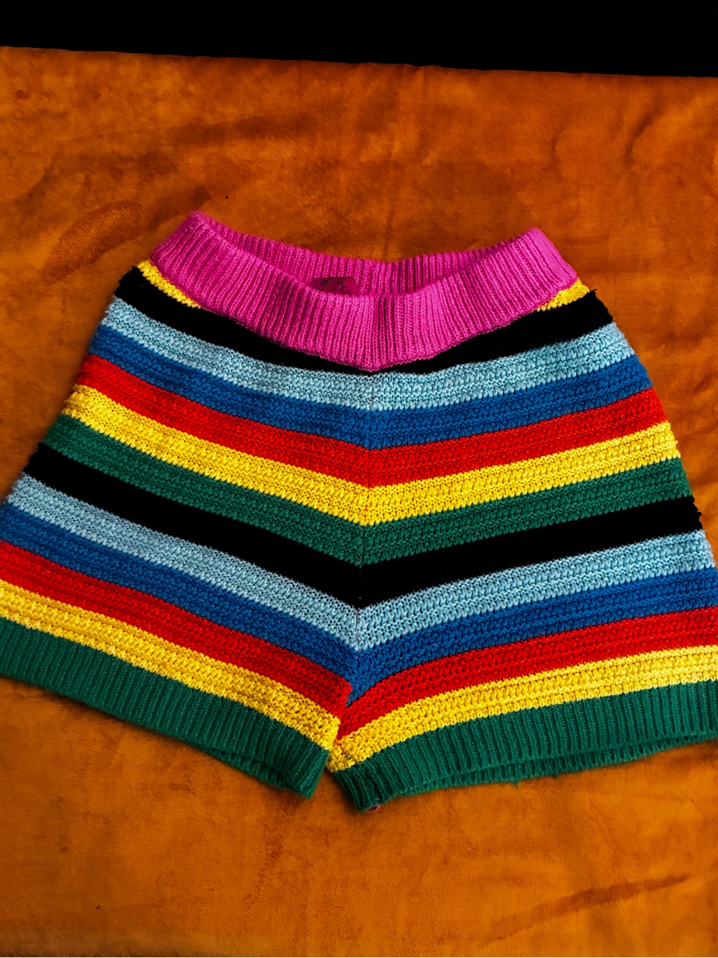 High-Waist Striped Crochet Knit Shorts - Multicolor